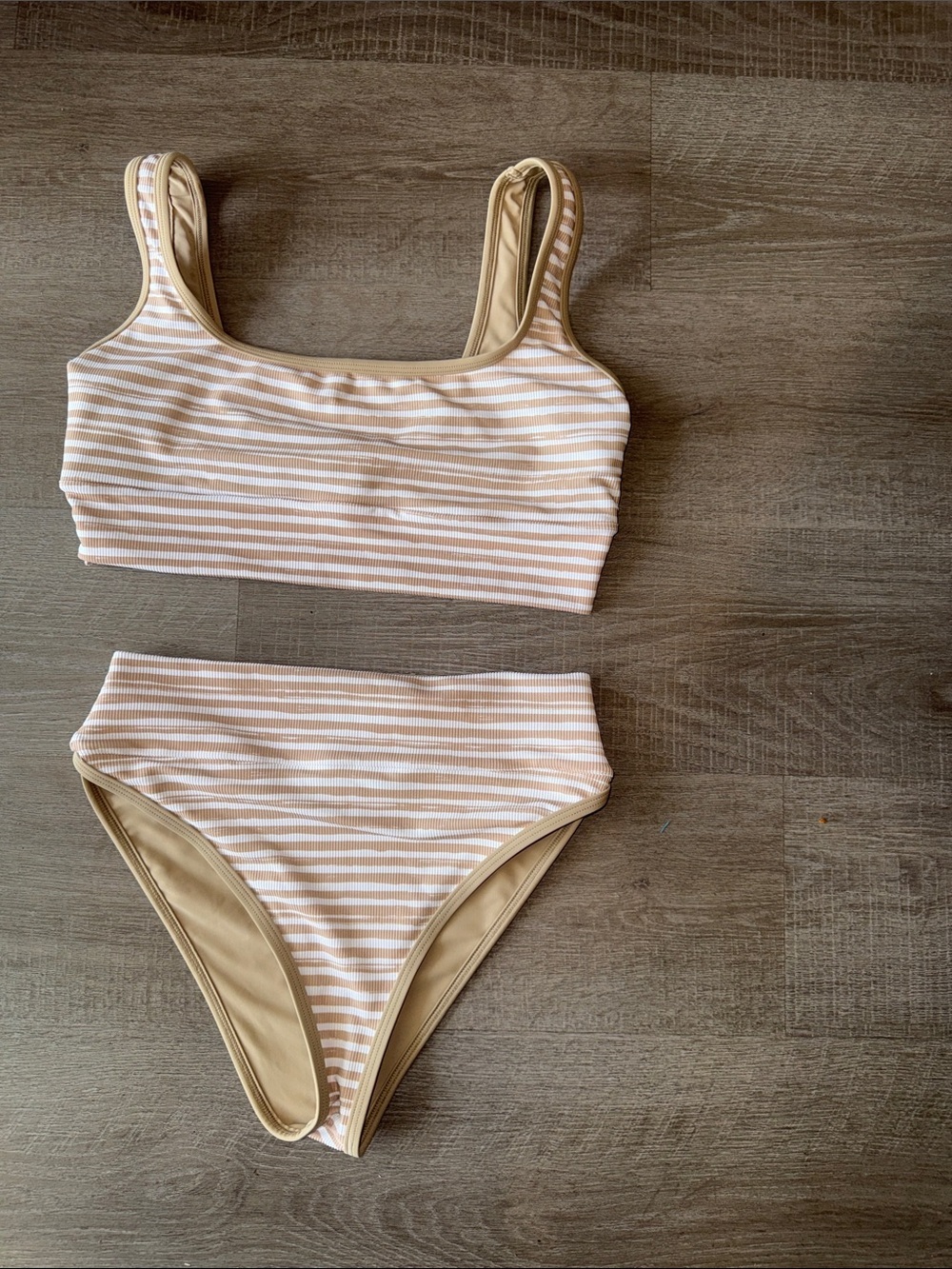 LainSnow Salty Daze Ribbed Striped High Rise Bikini Swimsuit Large L